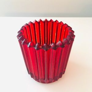 VINTAGE Rose Red Glass Geometric Candle Holder